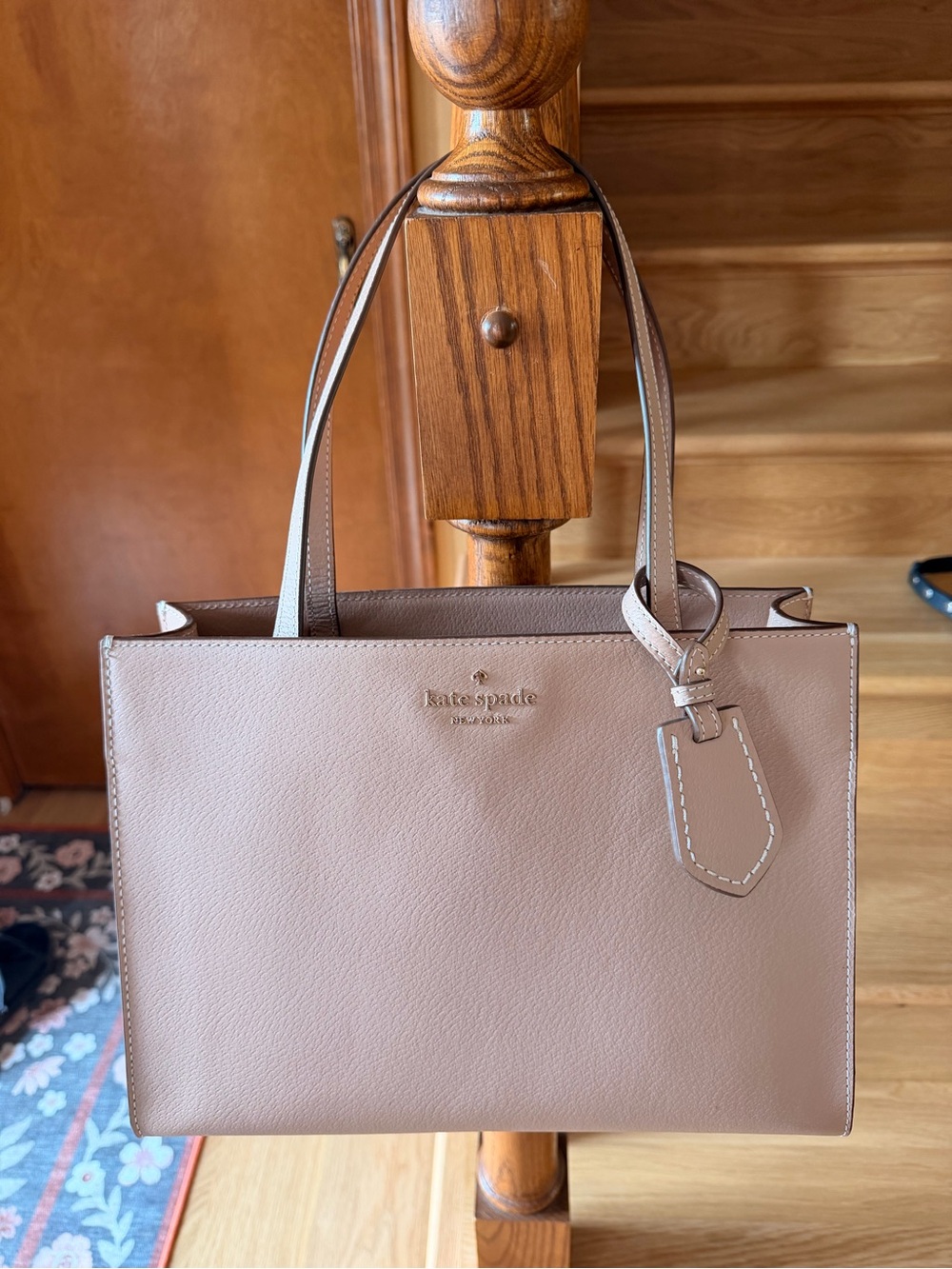 Kate Spade New York Taupe Leather Structured Tote Bag- dusty pink